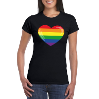 T shirt met Regenboog vlag in hart zwart dames