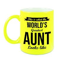 Tante cadeau mok / beker neon geel This is what the Worlds Greatest Aunt looks like