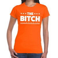 The Bitch tekst t shirt oranje dames