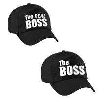 The Boss en The real boss petjes cadeau   caps zwart   mannen en vrouwen   bruiloft / huwelijk
