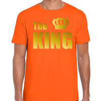 The king t shirt oranje met gouden letters en kroon voor heren