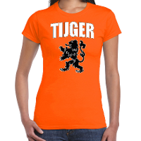 Tijger met leeuw oranje t shirt Holland / Nederland supporter EK/ WK voor dames