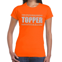 Topper t shirt oranje met zilveren glitters dames