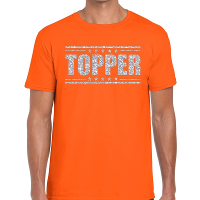Topper t shirt oranje met zilveren glitters heren