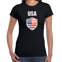 USA Amerika landen supporters t shirt   zwart   dames   fan kleding   korte mouwen