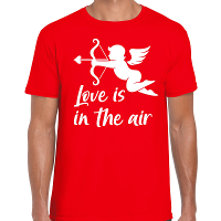 Valentijn/Cupido love is in the air t shirt rood voor heren