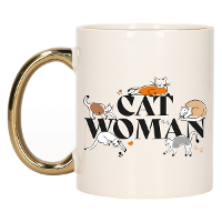 Verjaardag cadeau koffie/thee mok   gouden oor   kat/poes   Cat Women   300 ml   keramiek
