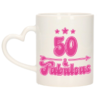 Verjaardag cadeau koffiemok 50 jaar   geweldig   roze   hartjes handvat   300 ml   Keramiek   Sarah