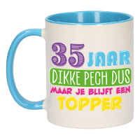 Verjaardag cadeau mok 35 jaar   blauw   dikke pech dus   300 ml   keramiek
