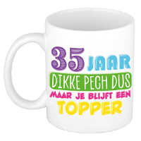 Verjaardag cadeau mok 35 jaar   wit   dikke pech dus   300 ml   keramiek