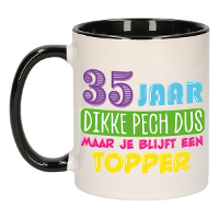 Verjaardag cadeau mok 35 jaar   zwart   dikke pech dus   300 ml   keramiek