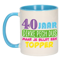 Verjaardag cadeau mok 40 jaar   blauw   dikke pech dus   300 ml   keramiek