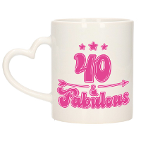 Verjaardag cadeau mok 40 jaar   geweldig   roze   hartjes handvat   300 ml   Keramiek