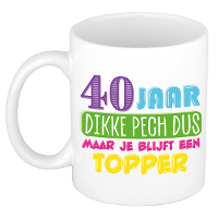 Verjaardag cadeau mok 40 jaar   wit   dikke pech dus   300 ml   keramiek