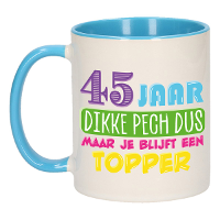 Verjaardag cadeau mok 45 jaar   blauw   dikke pech dus   300 ml   keramiek