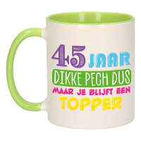 Verjaardag cadeau mok 45 jaar   groen   dikke pech dus   300 ml   keramiek