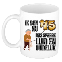 Verjaardag cadeau mok 45 jaar   luid en duidelijk   bruin   300 ml   Keramiek
