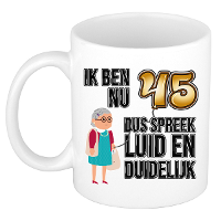 Verjaardag cadeau mok 45 jaar   luid en duidelijk oma   bruin   300 ml   Keramiek