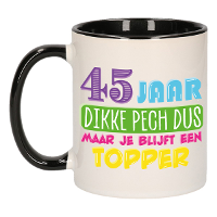 Verjaardag cadeau mok 45 jaar   zwart   dikke pech dus   300 ml   keramiek