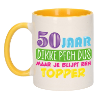 Verjaardag cadeau mok 50 jaar   geel   dikke pech dus   300 ml   Abraham/Sarah