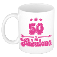 Verjaardag cadeau mok 50 jaar   geweldig   roze   300 ml   Keramiek   Sarah