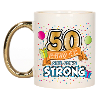 Verjaardag cadeau mok 50 jaar   goud   veteranen team   300 ml   keramiek   Abraham