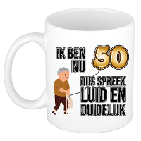 Verjaardag cadeau mok 50 jaar   luid en duidelijk   bruin   300 ml   Keramiek   Abraham