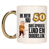 Verjaardag cadeau mok 50 jaar   luid en duidelijk   goud   300 ml   Keramiek   Abraham
