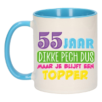 Verjaardag cadeau mok 55 jaar   blauw   dikke pech dus   300 ml   keramiek