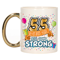 Verjaardag cadeau mok 55 jaar   goud   veteranen team   300 ml   keramiek