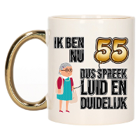 Verjaardag cadeau mok 55 jaar   luid en duidelijk oma   goud   300 ml   Keramiek
