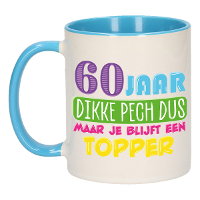 Verjaardag cadeau mok 60 jaar   blauw   dikke pech dus   300 ml   keramiek