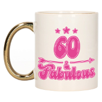 Verjaardag cadeau mok 60 jaar   geweldig   gouden handvat   300 ml   Keramiek
