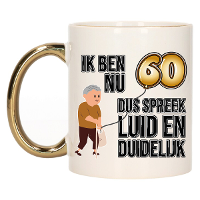 Verjaardag cadeau mok 60 jaar   luid en duidelijk   goud   300 ml   Keramiek