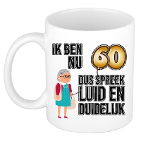 Verjaardag cadeau mok 60 jaar   luid en duidelijk oma   bruin   300 ml   Keramiek