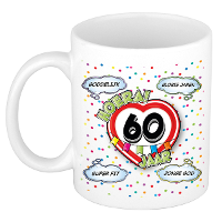 Verjaardag cadeau mok 60 jaar   wit   glorie jaren   300 ml   keramiek