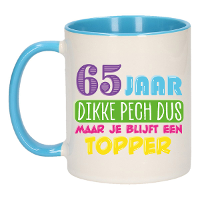 Verjaardag cadeau mok 65 jaar   blauw   dikke pech dus   300 ml   keramiek