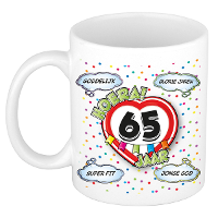 Verjaardag cadeau mok 65 jaar   wit   glorie jaren   300 ml   keramiek