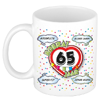 Verjaardag cadeau mok 65 jaar   wit   goddelijk   300 ml   keramiek