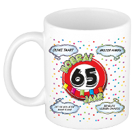 Verjaardag cadeau mok 65 jaar   wit   ouwe taart   300 ml   keramiek
