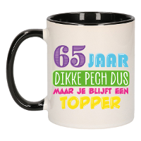 Verjaardag cadeau mok 65 jaar   zwart   dikke pech dus   300 ml   Keramiek