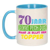 Verjaardag cadeau mok 70 jaar   blauw   dikke pech dus   300 ml   keramiek