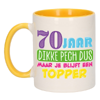 Verjaardag cadeau mok 70 jaar   geel   dikke pech dus   300 ml   Keramiek