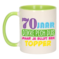 Verjaardag cadeau mok 70 jaar   groen   dikke pech dus   300 ml   Keramiek