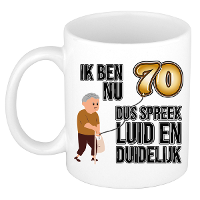 Verjaardag cadeau mok 70 jaar   luid en duidelijk   bruin   300 ml   Keramiek