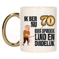 Verjaardag cadeau mok 70 jaar   luid en duidelijk   goud   300 ml   Keramiek