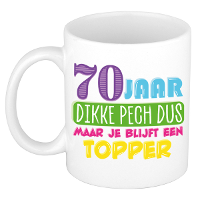 Verjaardag cadeau mok 70 jaar   wit   dikke pech dus   300 ml   Keramiek