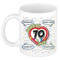 Verjaardag cadeau mok 70 jaar   wit   glorie jaren   300 ml   keramiek