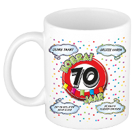 Verjaardag cadeau mok 70 jaar   wit   ouwe taart   300 ml   keramiek