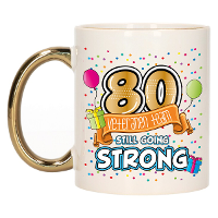 Verjaardag cadeau mok 80 jaar   goud   veteranen team   300 ml   keramiek